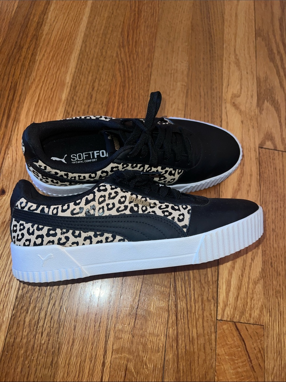 Puma Black and Beige Leopard-Print Platform Sneakers